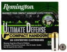 Remington Ammunition 28964 Ultimate Defense Compact 380 ACP 102 gr 815 fps Brass Jacket Hollow Point