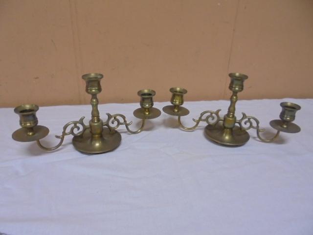 2 Matching Vintage Brass Triple Candle Holders