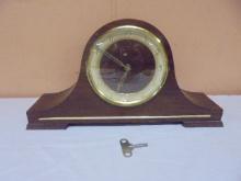 Vintage W. German Wood Case Wind-Up Mantle Clock w/ Key