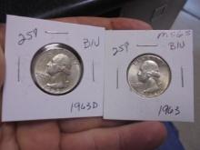1963 D Mint & 1963 Silver Washington Quarter
