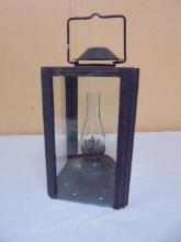 Black Metal & Glass Vintage Oil Lamp Lantern