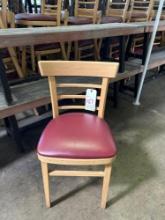 Light Wood Ladderback Frame Chairs with Maroon Seat Cushions