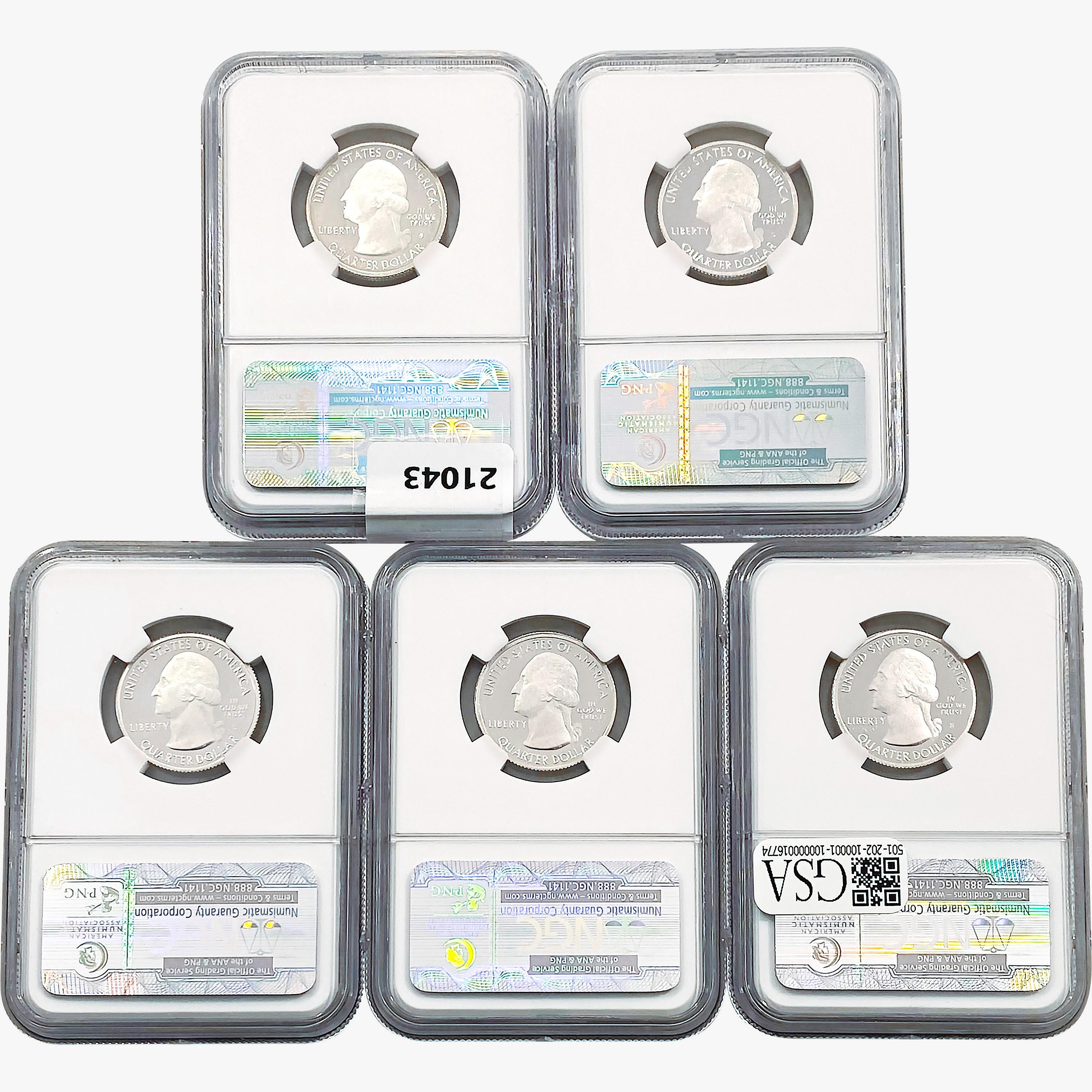 2011-S [5] State Silver Quarters NGC PF70 UC, ER