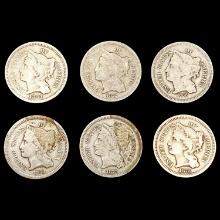 [6] US 3 Cent Nickels [1868, 1872, [4] 1873] NICEL