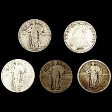 [5] Varied US Quarters (1876, 1917, (2) 1917-D, 19