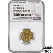 1867 Shield Nickel NGC UNCDetails Rays