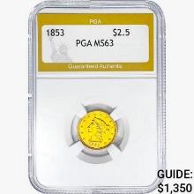 1853 $2.50 Gold Quarter Eagle PGA MS63