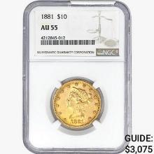 1881 $10 Gold Eagle NGC AU55