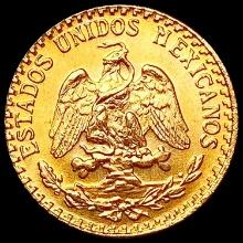 1945 Mexico Two Pesos .0482oz Gold GEM BU