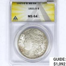 1921-D Morgan Silver Dollar ANACS MS64