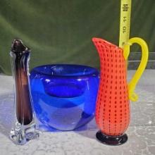 3 Artist Signed Studio Art Glass Vessels