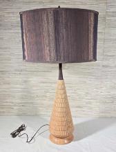 Mid Century Cone Shape Pottery and Walnut Table Lamp