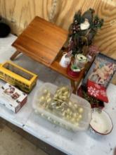 Box Lot/Christmas Décor, Fitz & Floyd Salt & Pepper Shaker, Laptop Table, ETC