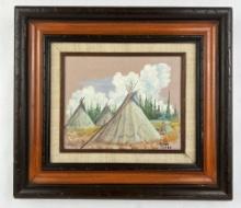 Miles Rodda Montana Indian Oil on Board Painting