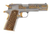 **Colt Model 1911 Custom Gold Aztec Style Engraved Pistol