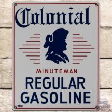 Colonial Minuteman Regular Gasoline SS Porcelain Pump Plate Sign
