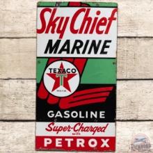 1955 Texaco Sky Chief Marine w/ Petrox SS Porcelain Gas Pump Plate Sign "Large"