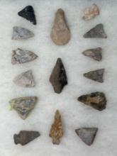 15 Arrowheads, Artifacts, Triangles, Found in Jim Thorpe Area in Pennsylvania, Longest is 2 3/8"