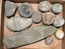 Grooved Axe, Preform Axe, Hammerstones, Pitted Hammerstones, Found in Moorestown, New Jersey, Longes