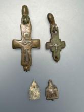 Roman/Medieval Cross Clasps and Small Pyramidal Pieces, x4 total pieces