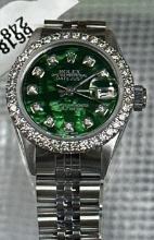 Custom Rolex 26mm Green Dial w/diamond bezel (G-H, SI1-SI2) Comes with Box & Appraisal