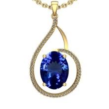 Certified 5.61 Ctw VS/SI1 Tanzanite And Diamond 14k Yellow Gold Victorian Style Necklace