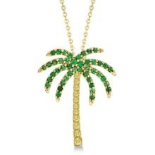 Tsavorite and Yellow Sapphire Palm Tree Necklace 14k Yellow Gold 0.30ctw