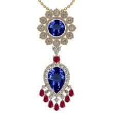 Certified 15.49 Ctw VS/SI1 Tanzanite,RUBY And Diamond 14K Yellow Gold Vintage Style Necklace