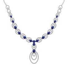 23.80 Ctw SI2/I1 Blue Sapphire And Diamond 14K White Gold Victorian Style Necklace