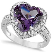 Heart Shaped Amethyst and Diamond Ring Halo 14K White Gold 5.41ctw