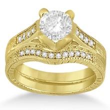 Antique style Style Engagement Ring and Matching Wedding Band 18k Yellow Gold