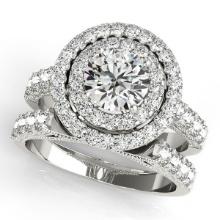 Certified 1.90 Ctw SI2/I1 Diamond 14K White Gold Engagement Halo Set Ring