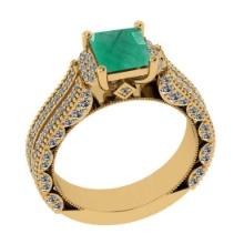 2.11 Ctw SI2/I1 Emerald and Diamond 14K Yellow Gold Engagement Ring