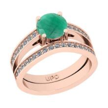1.67 Ctw SI2/I1 Emerald And Diamond 14K Rose Gold Bridal Wedding Set Ring