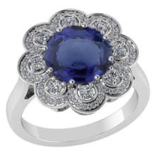 4.42 Ctw SI2/I1 Blue Sapphire And Diamond 14K White Gold Rings