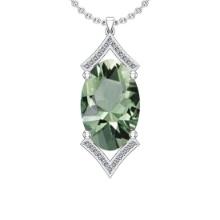 Certified 13.92 Ctw I2/I3 Green Amethyst And Diamond 14K White Gold Pendant