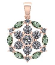 Certified 1.30 CTW Genuine Green Amethyst And Diamond 14K .R Gold Pendant