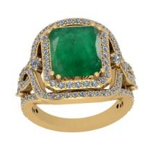 13.91 Ctw VS/SI1 Emerald And Diamond 18K Yellow Gold Vintage Style Ring