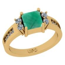 0.75 Ctw SI2/I1 Emerald And Diamond 14K Yellow Gold Ring