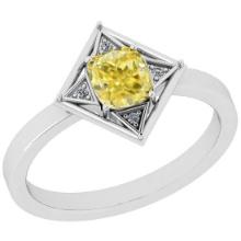 Certified 0.75 Ct GIA Certified Natural Fancy Yellow Diamond And White Diamond Platinum Engagement R