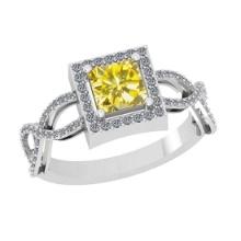 1.23 Ctw Gia certified Natural Fancy Yellow And White Diamond 14K White Gold Wedding Ring