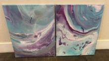 2 SMALLER CANVAS PAINTINGS, BOTH SIMILAR DESIGN