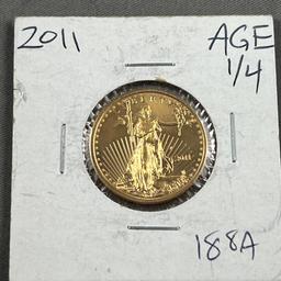 2011 American Gold Eagle $10.00 coin, 1/4 oz fine gold