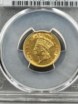 L@@K 1854 Princess Head $3.00 Gold Coin in PCGS AU53 holder