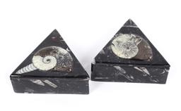 Pair of Fossilized Ammonite Jewelry Boxes