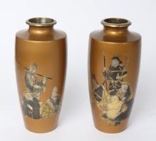 Japanese Samurai Mixed Metal Style Pair of Vase