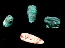 Three Malachite Stone Objects & One Point