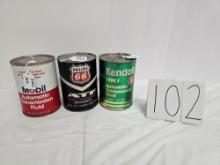Lot Of 3 Full Quart Oils Kendall Type F Auto Trans Fld And Phillips 66 Atf Dexron Ii And Mobil Atf N