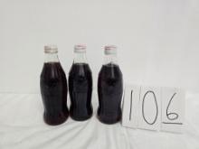 3 Metal Twist-off Lidded Coca-cola 10 Oz Full Glass Bottles