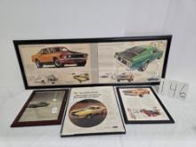 Lot Of 4 Framed One 1970 Mach I Orange And Green And Mustang Salt Flats And Mustang Mach I Advertise